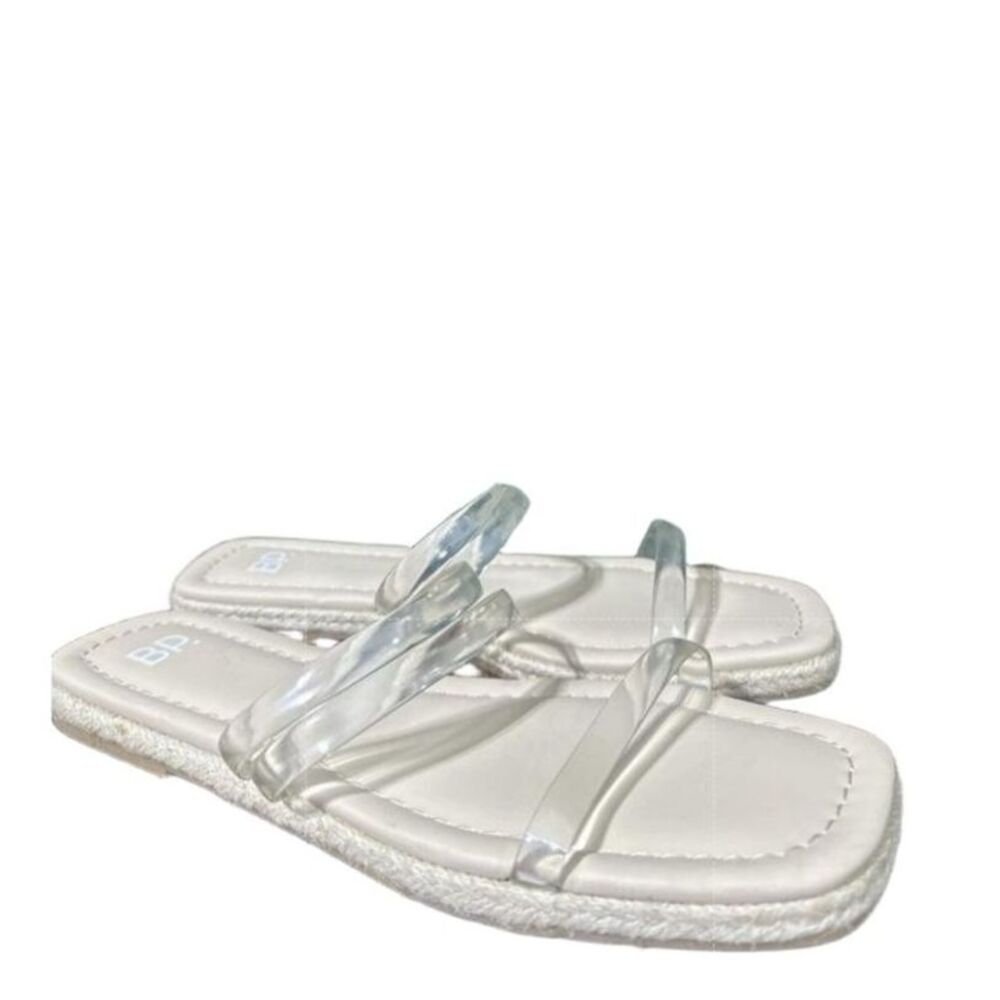 BP. Flat Sandals 6 Minimalist Clear Straps Casual Beach Sleek Chic White Viola